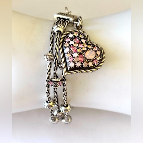 Brighton Power of Pink Breast Cancer Charm Crystal Ribbon Bracelet. - Picture 1 of 7